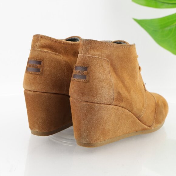 Toms Womens Kala Boots Size 7.5 Camel Tan Suede Wedge Heel Lace Up Desert Bootie - Picture 3 of 11